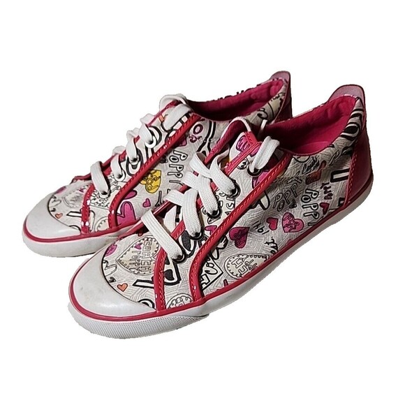 COACH Shoes Sneakers Womens 8 M Barrett Poppy Pink Floral Script‎ Designer Logo - Picture 1 of 11
